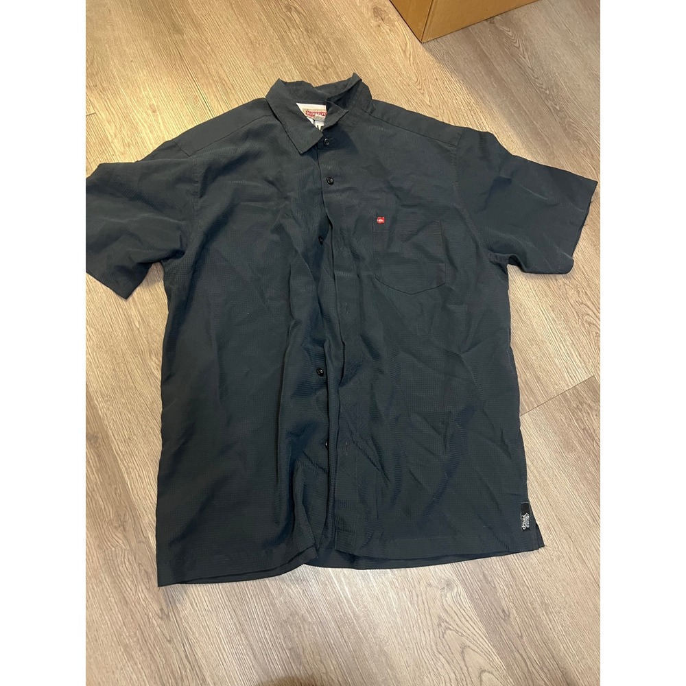 Quiksilver Mens XL Short Sleeve Button Down Shirt Charcoal Grey Grid Textured